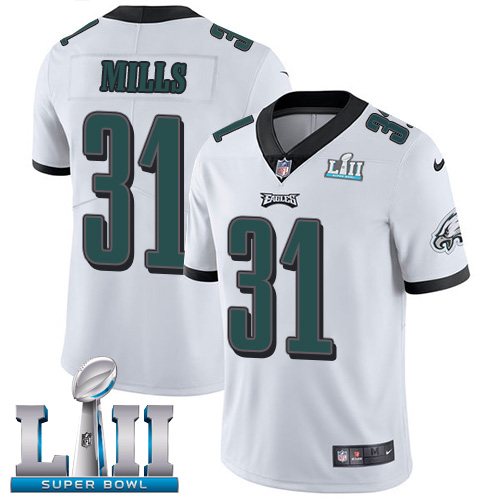 Nike Eagles #31 Jalen Mills White Super Bowl LII Men's Stitched NFL Vapor Untouchable Limited Jersey - Click Image to Close